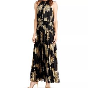 Metallic-Print Pleated Maxi dress by MSK Size 18 W